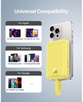 10000mAh Magnetic Power Bank 30W MagSafe Portable Charger, Yellow