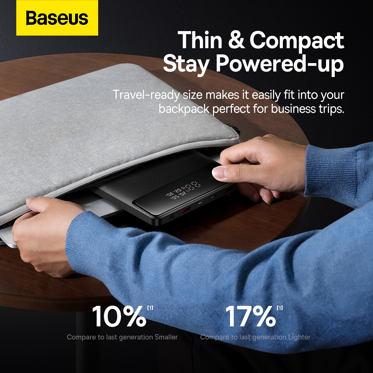 Baseus Blade2 Portable Charger 12000mAh Power Bank 65W Fast-Charging - Black