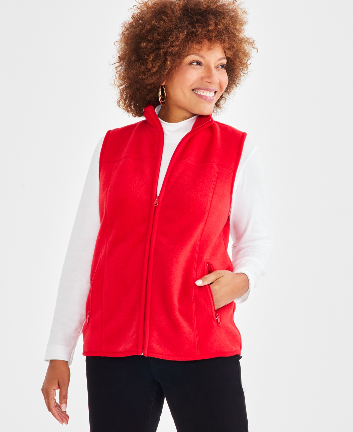 Style & Co Women's Zip-front Polar Fleece Vest, Created For Macy's In Tango Red