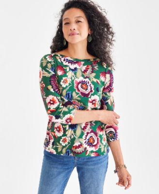 Style & Co - Women's Pastel Floral Cotton 3/4-Sleeve Top