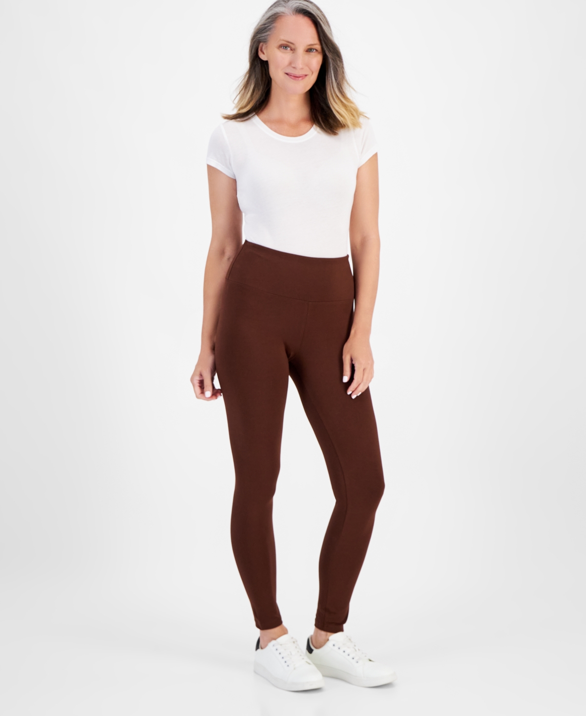 Style & Co Petite High-rise Basic Leggings, Created For Macy's In Grand Brown