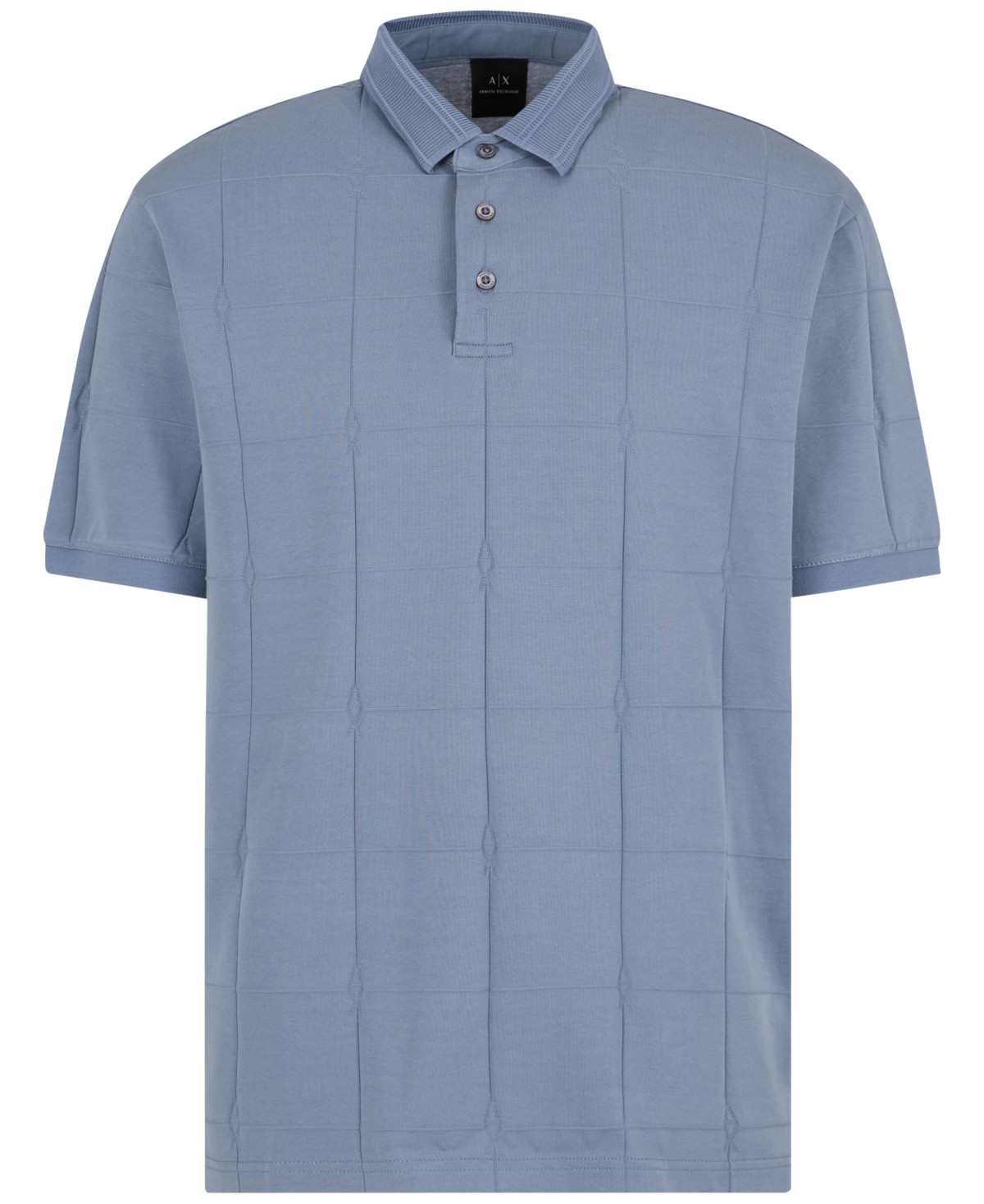 A|X Armani Exchange Men's Short Sleeve Large Grid Pattern Polo Shirt
