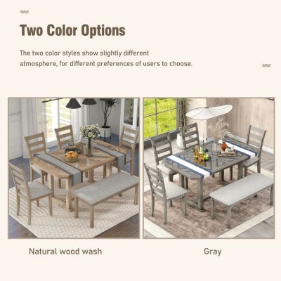 6-Pc. Rubberwood & MDF Geometric Pattern Dining Table Set