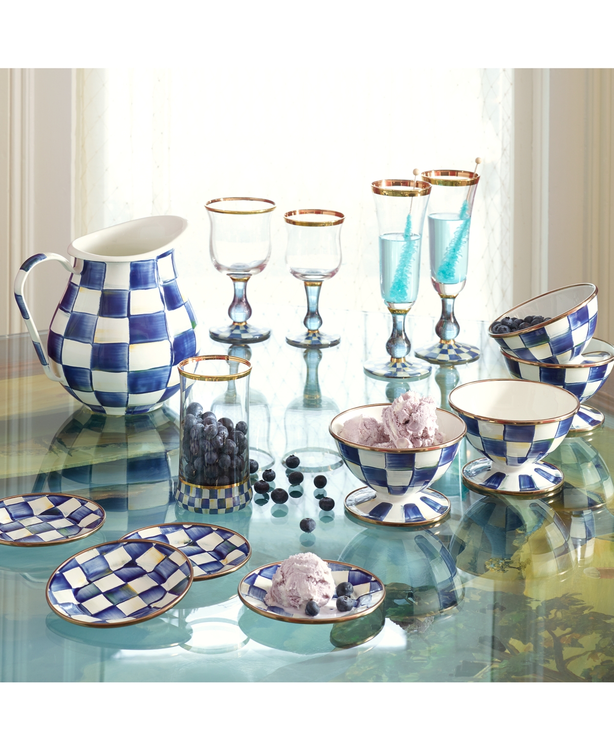Mackenzie-childs Mackenzie Childs Royal Check Enameled Steel 3-quart Pitcher In No Color
