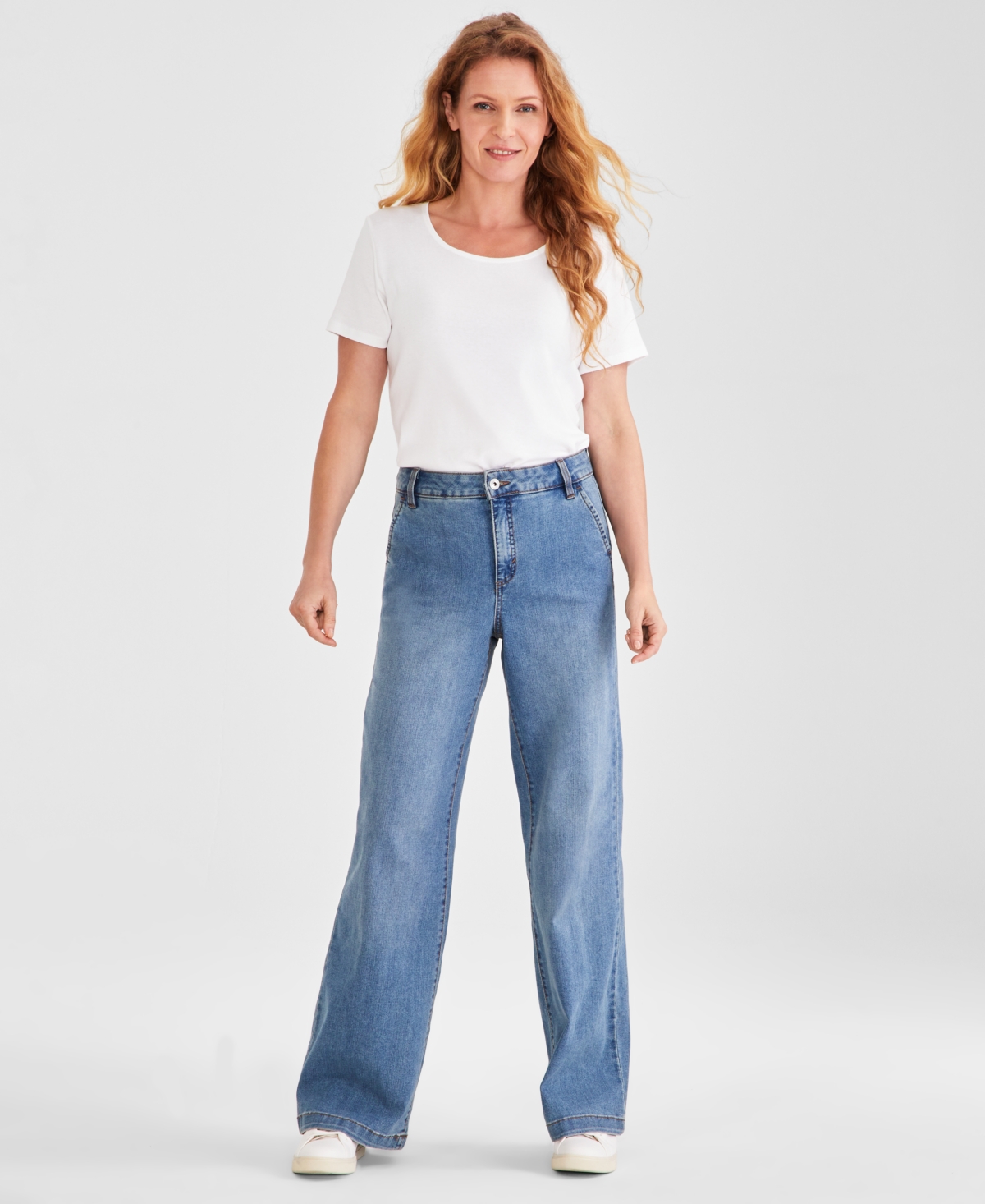 Petite High-Rise Wide-Leg Jeans, Created for Macy's - Date Wash