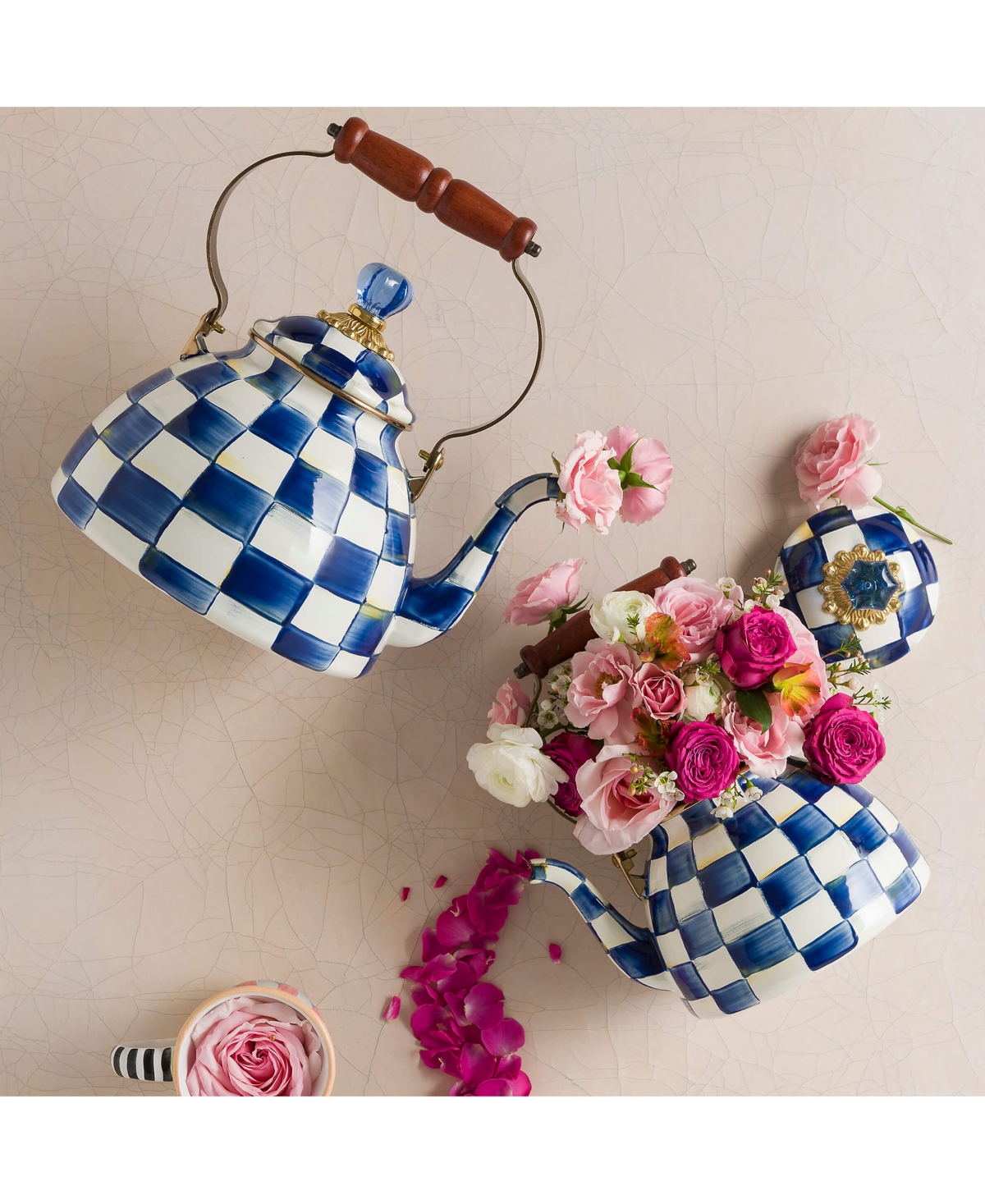 Mackenzie-childs Mackenzie Childs Royal Check Enameled Steel 3-quart Tea Kettle In No Color