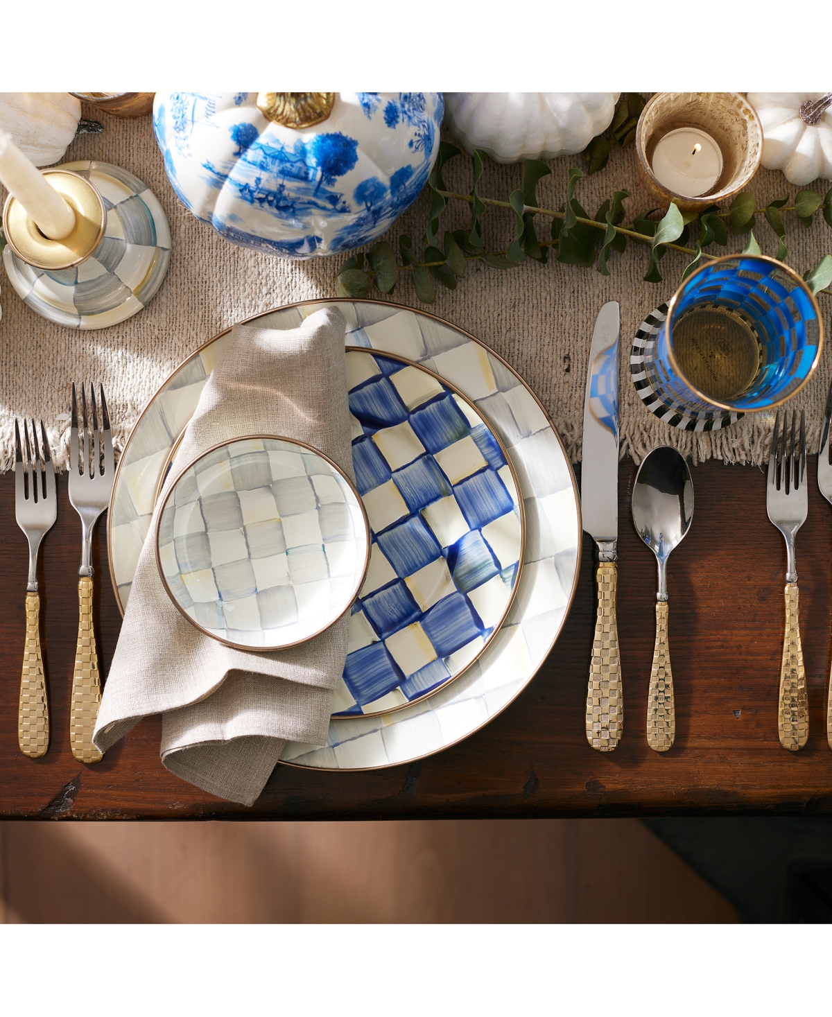 MACKENZIE-CHILDS ROYAL CHECK SALAD/DESSERT PLATE 