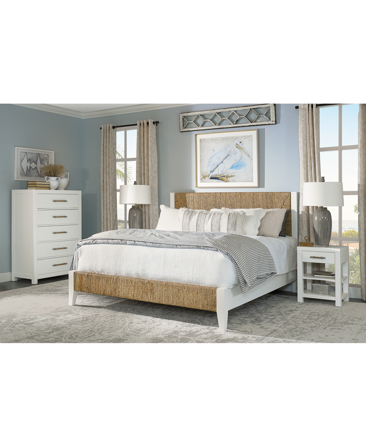 MACY'S CATRIONA 3PC BEDROOM SET (KING WOVEN BED, CHEST & OPEN NIGHTSTAND) 