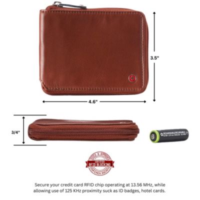 Zipper Bifold Wallet for Men Women RFID Protected Genuine Leather