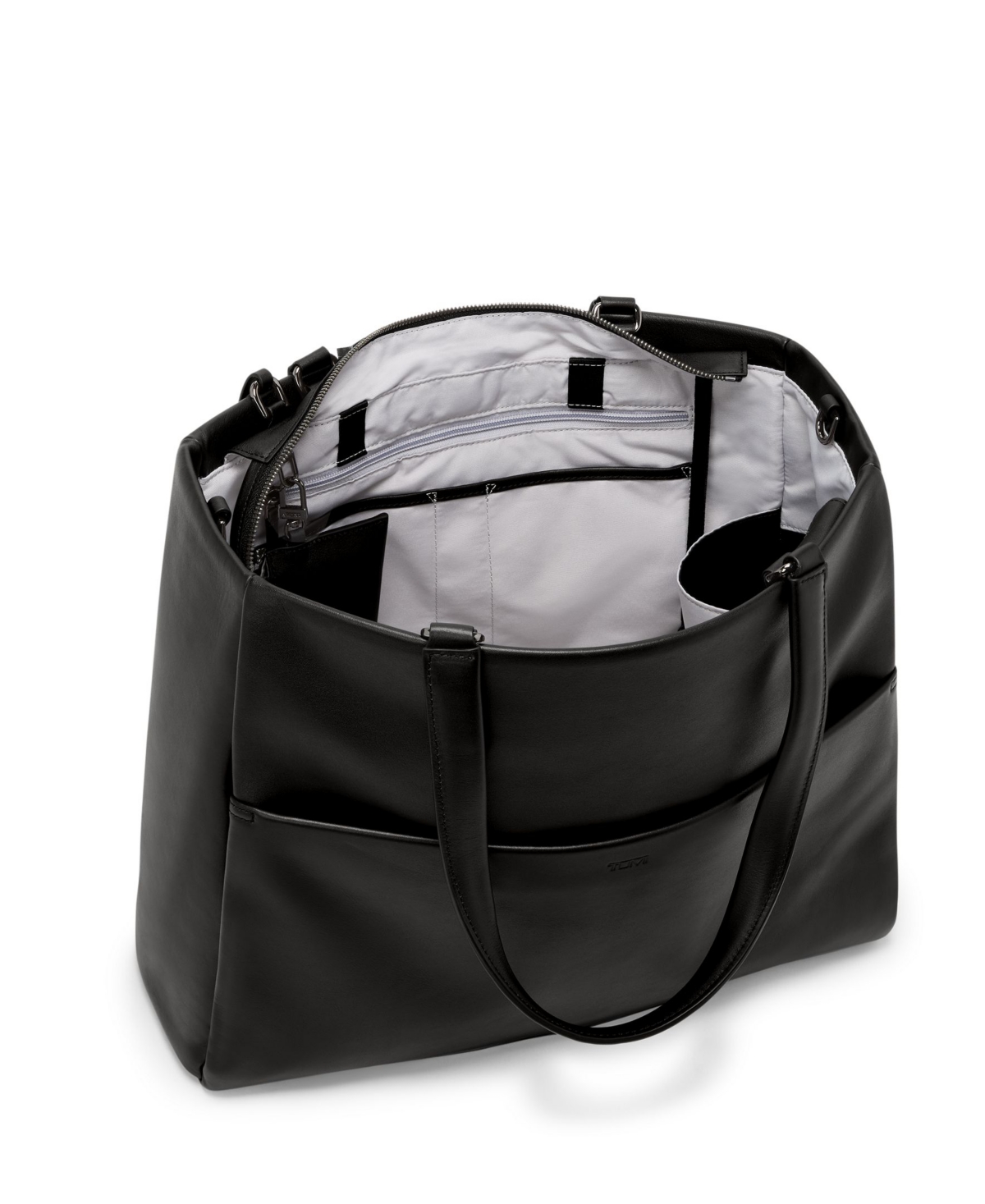 Tumi Large Vail Leather Tote In Black,gunmetal