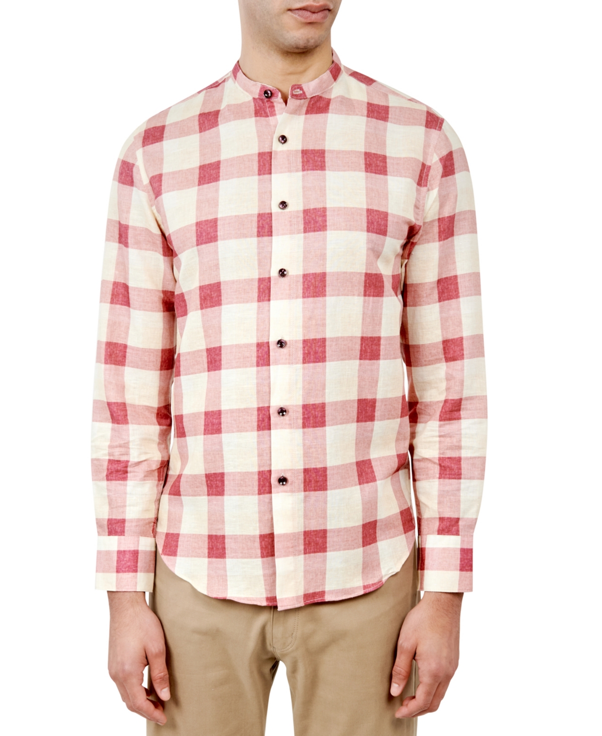Men's Nash Moisture-Wicking Check Button-Down Mandarin Shirt - Multi