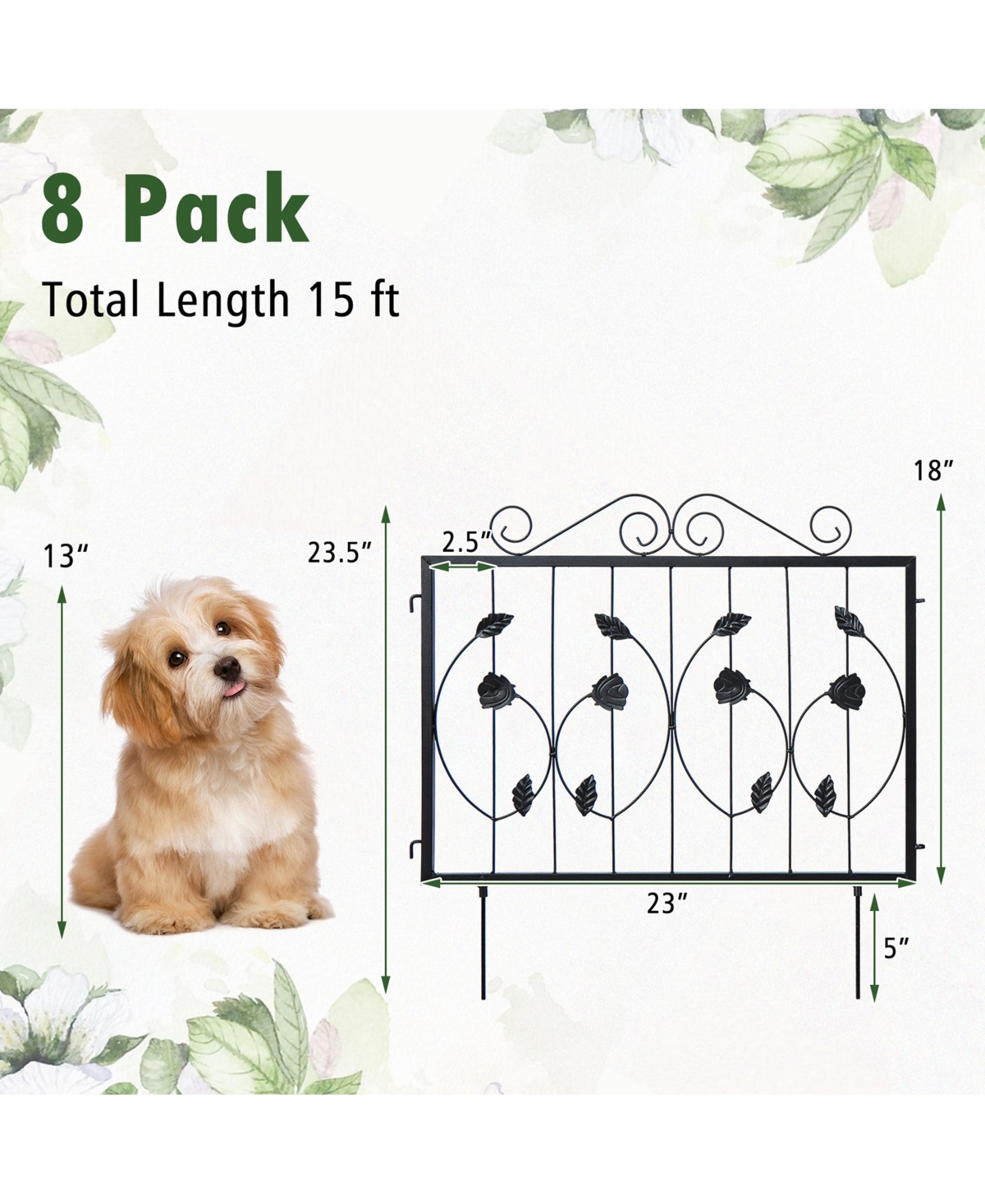 Costway Decorative Garden Fence with 8 Panels Outdoor Animal Barrier Landscape Border