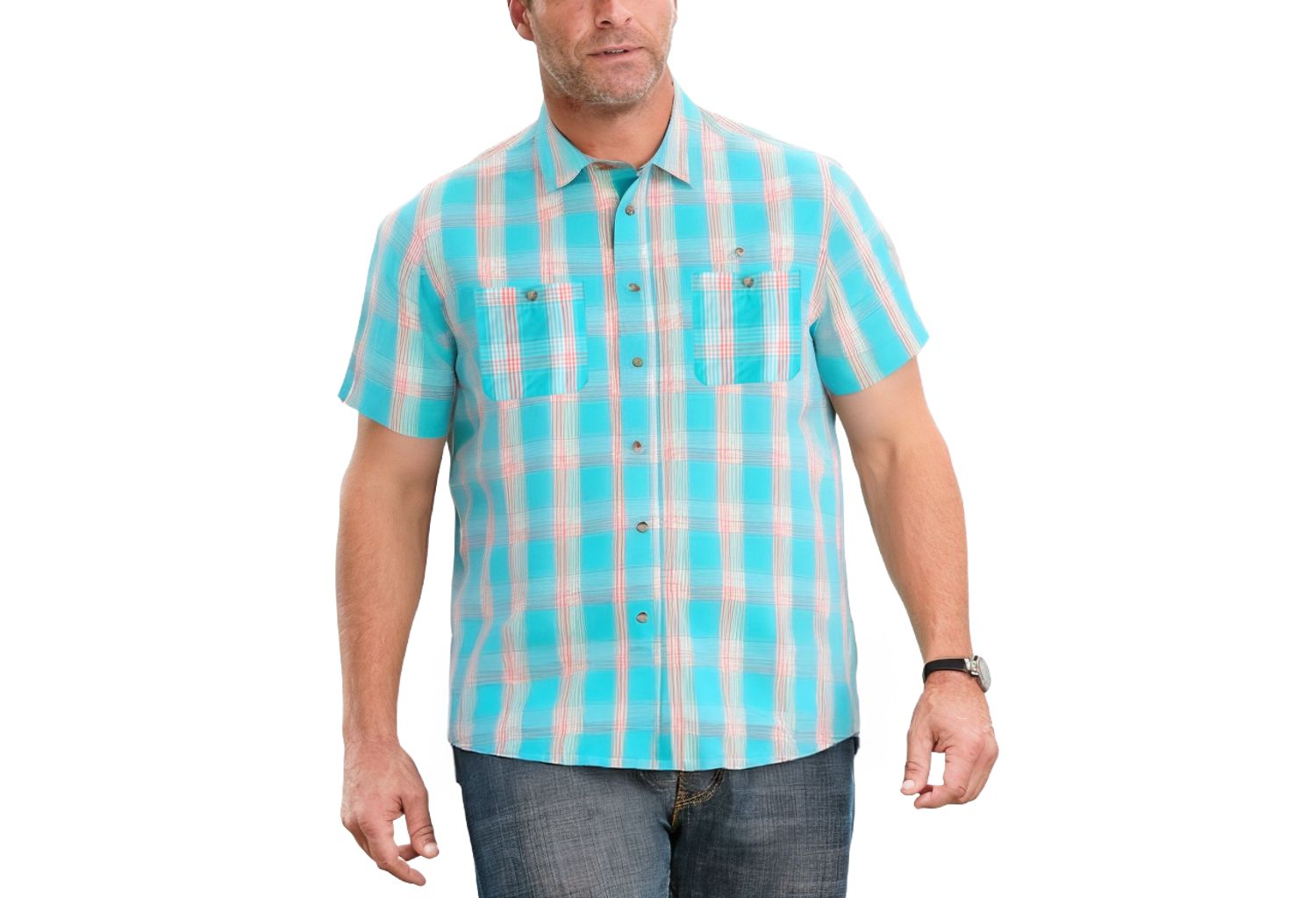 Tall Plaid Wrinkle-Resistant Short Sleeve Button Down