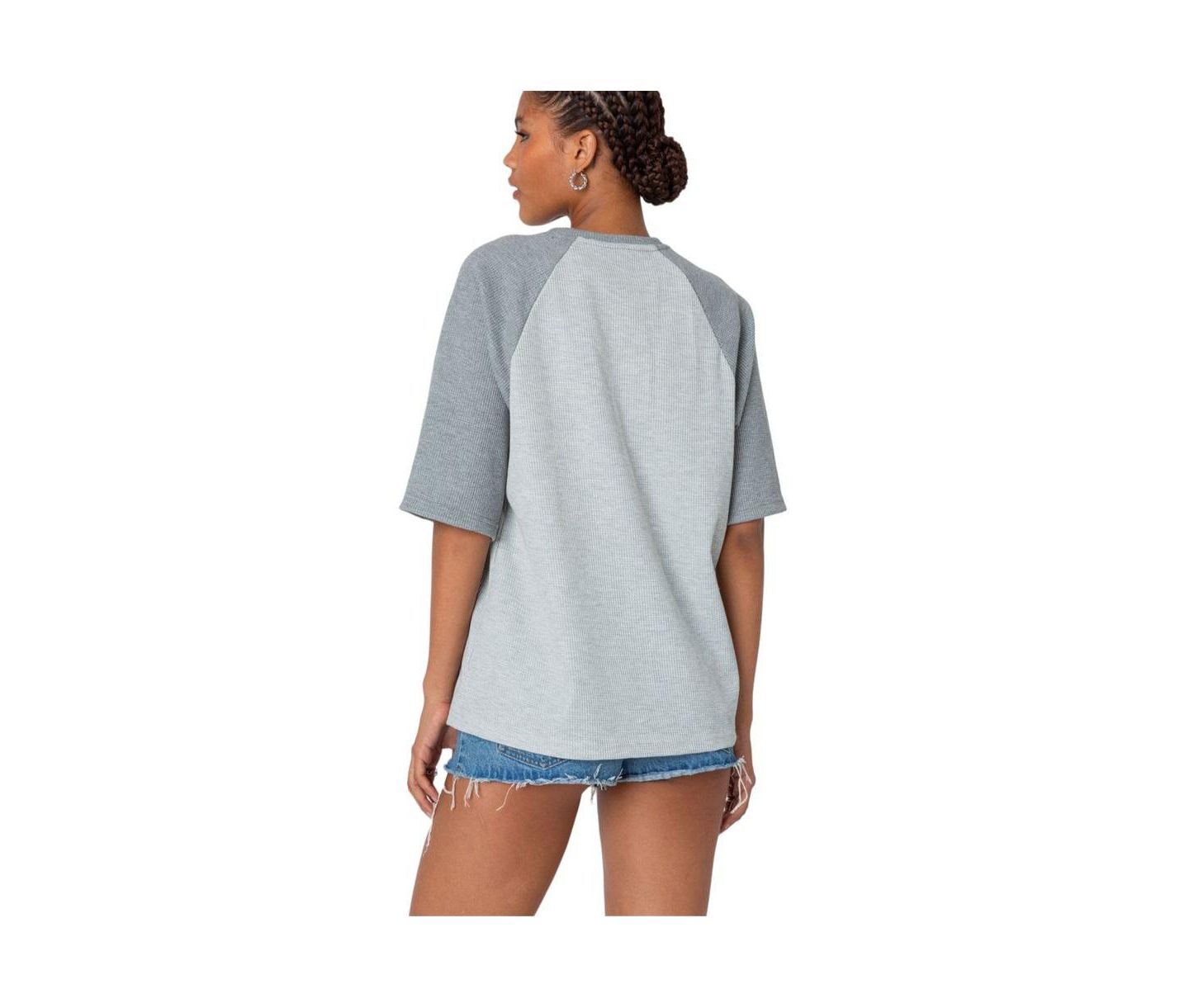 Женская футболка Edikted Oversized Raglan Waffle, цвет: Серый — фото 3