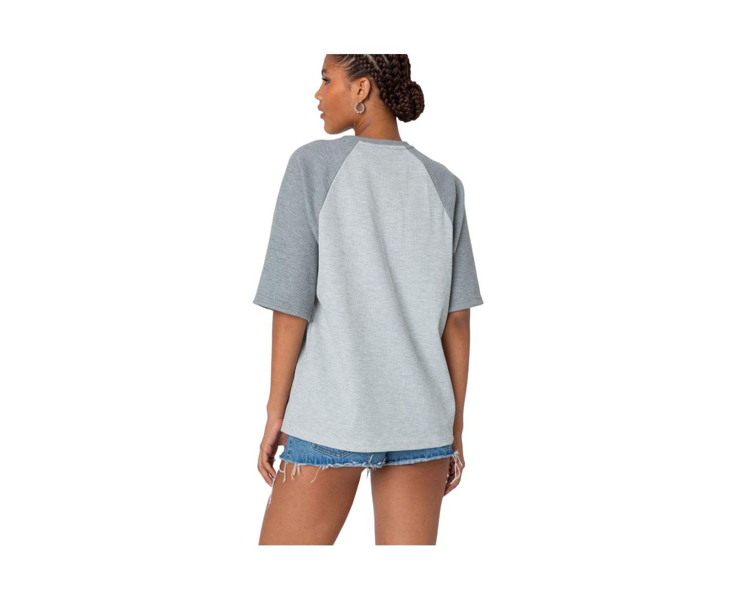 Women's Oversized Raglan Waffle T Shirt
