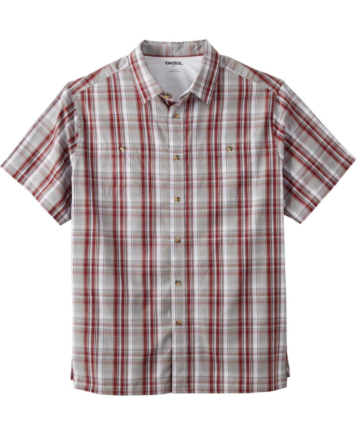 KingSize Big & Tall Short-Sleeve Plaid Shirt - Rich burgundy plaid