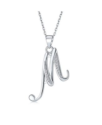 Script Alphabet Initial Pendant Necklace with Pave CZ - Sterling Silver