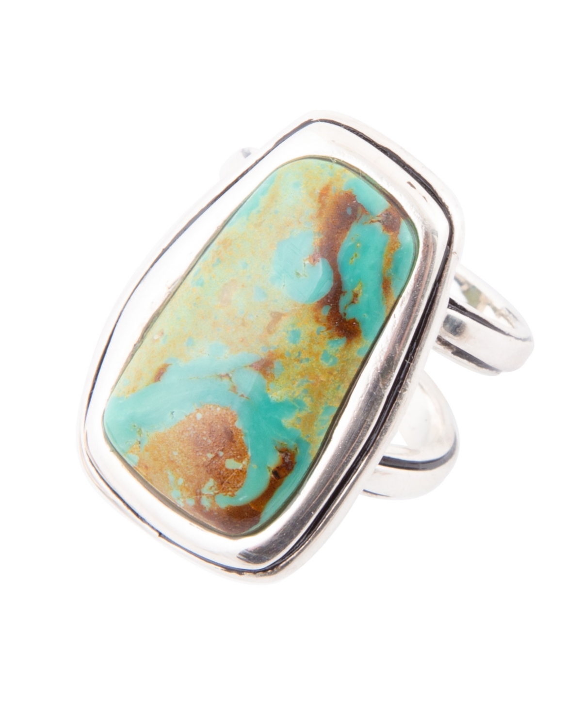 Precious Genuine Turquoise Sterling Silver Rectangle Ring - Genuine turquoise