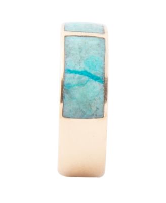 Inlay Genuine Turquoise Golden Bronze Rectangle Ring