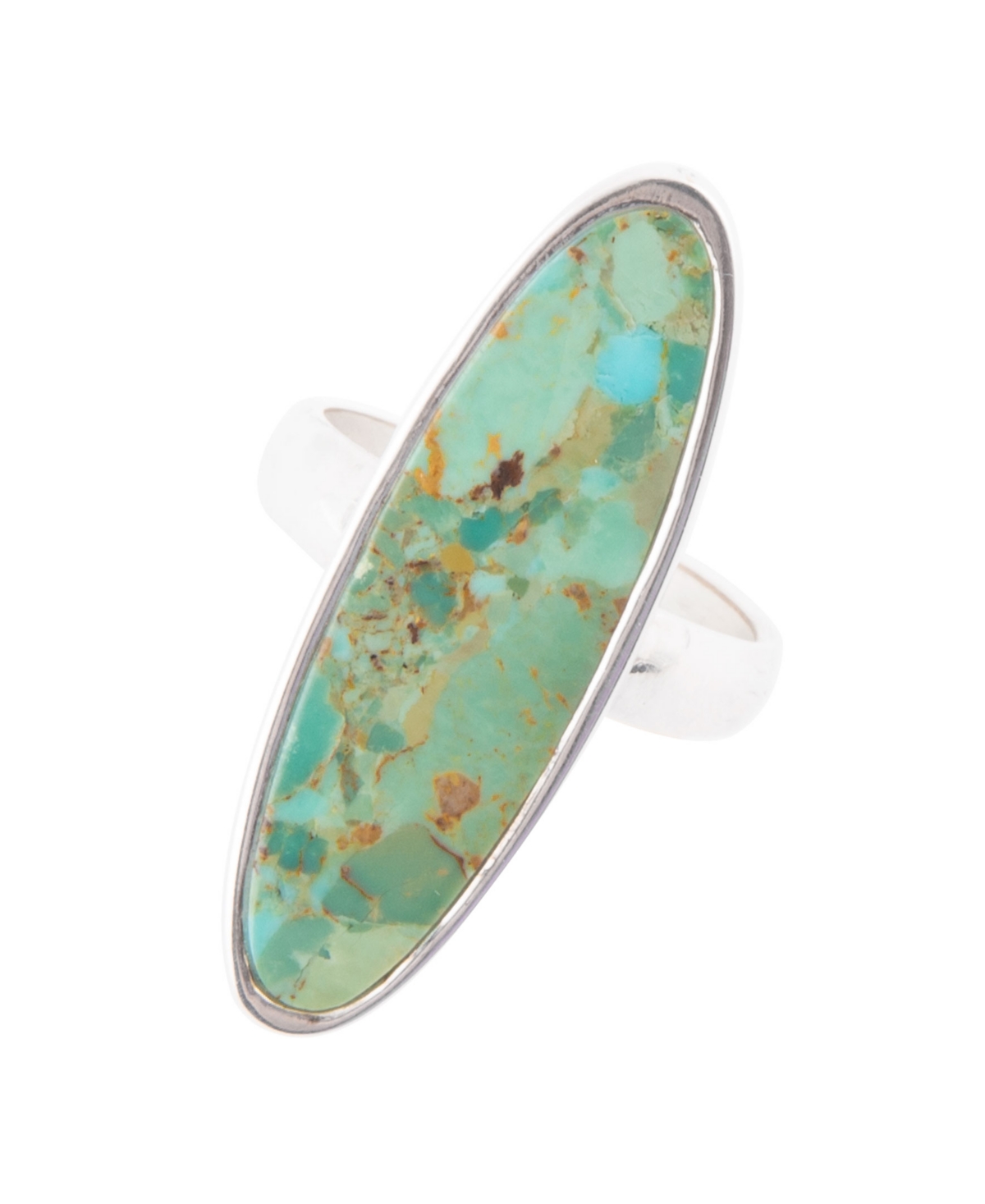 Pueblo Genuine Turquoise Sterling Silver Oval Ring - Genuine turquoise