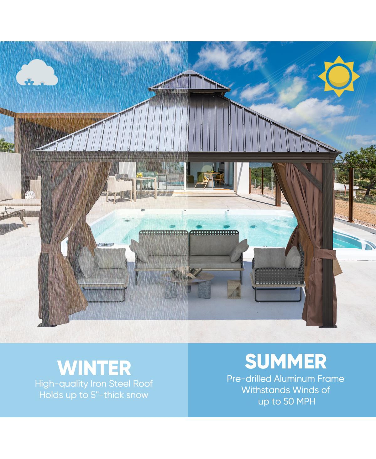 Streamdale Furniture 12x12FT Patic Gazebo, Alu Gazebo With Steel Canopy, Outdoor Permanent Hardtop Gazebo Canopy