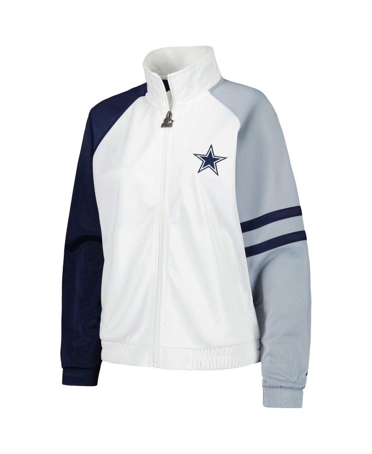 Starter Women's White Dallas Cowboys Curve Ball Raglan Full-zip Track Jacket In White Navy