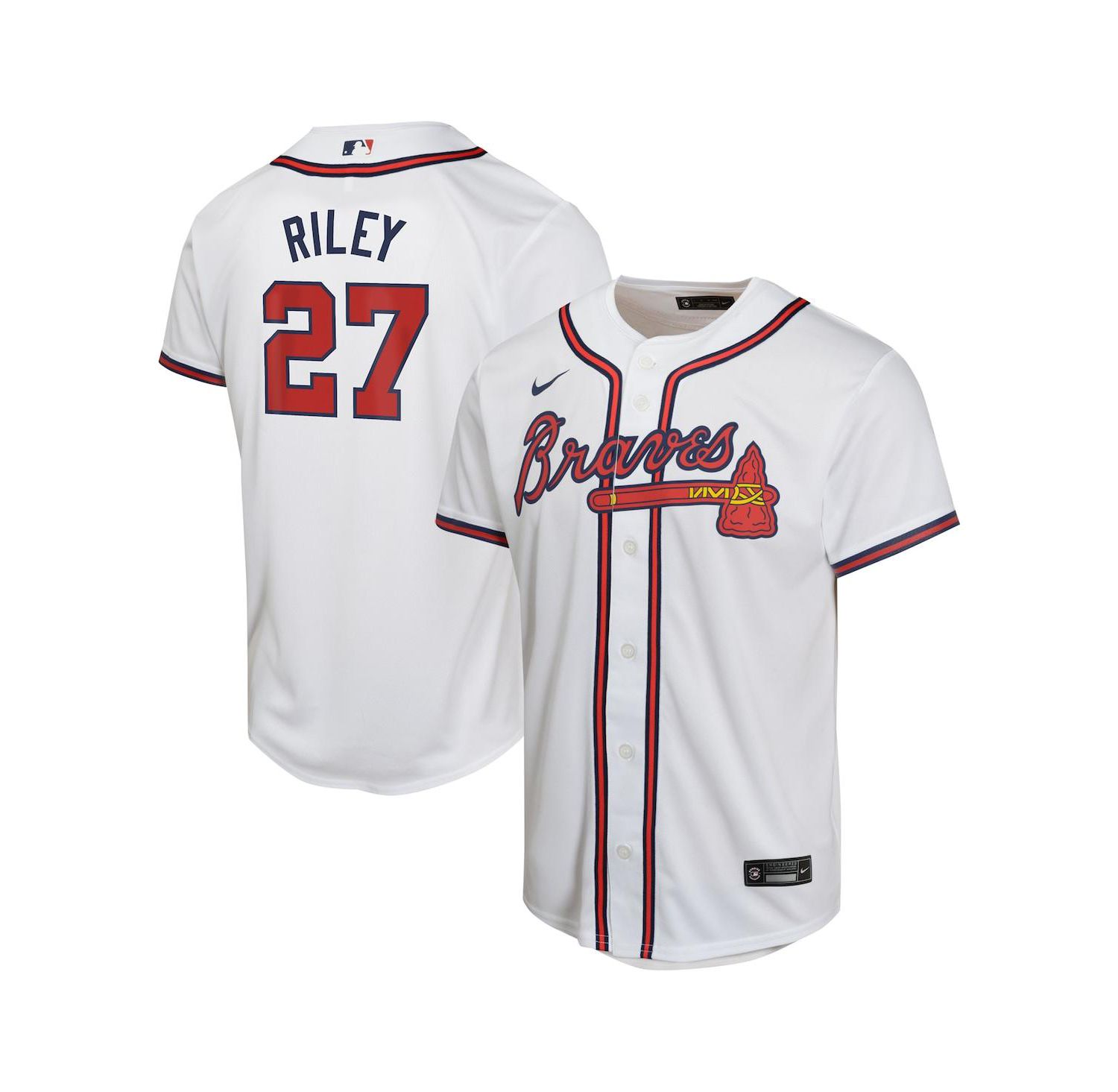 Big Boys and Girls Austin Riley White Atlanta Braves Home Game Player Jersey