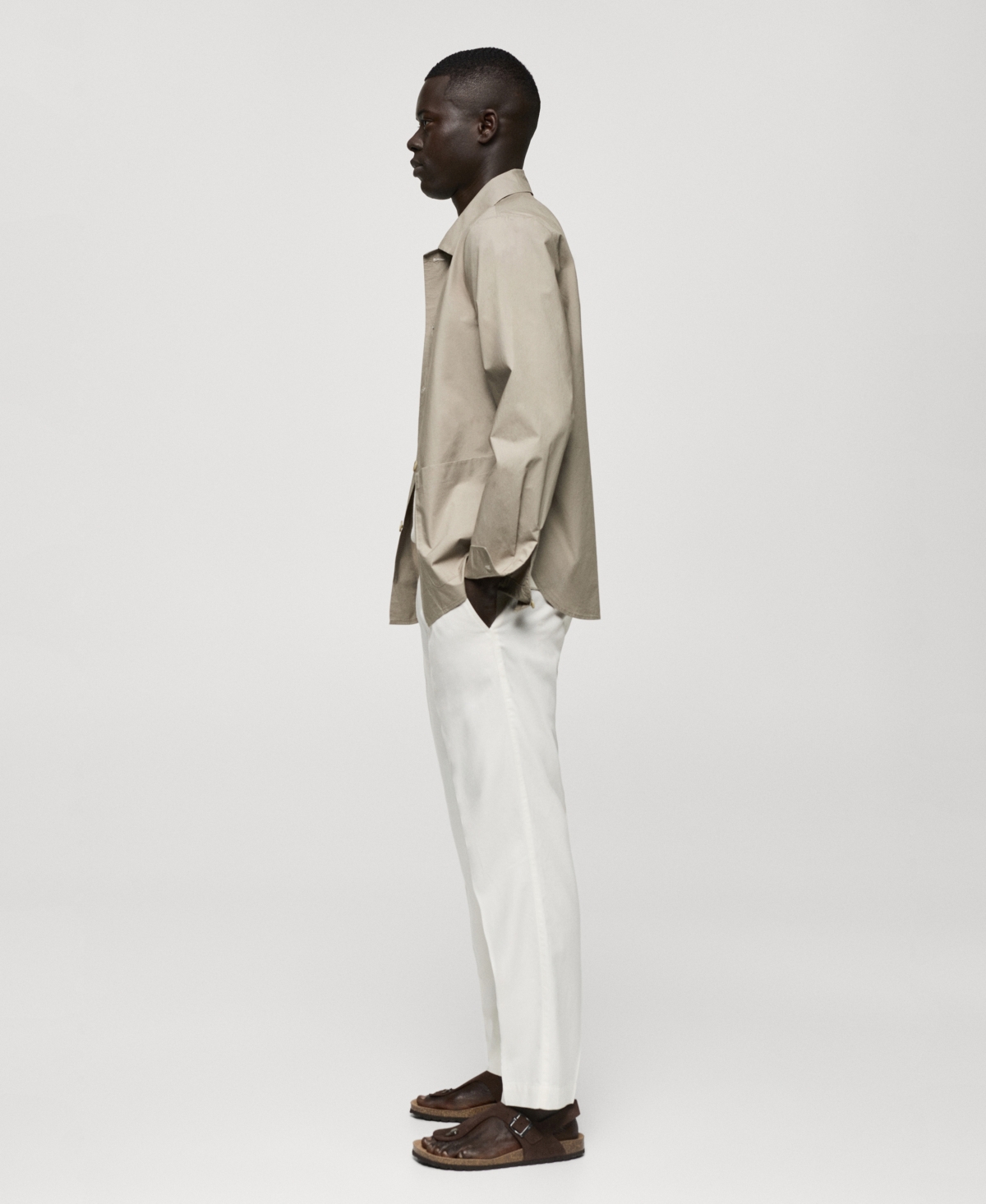 Mango Men's Fluid Cotton Overshirt In Khaki
