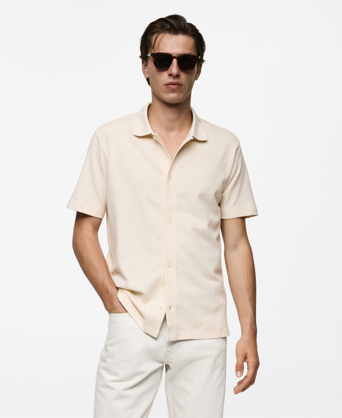 Men's Regular Fit Textured Cotton Polo Shirt - White