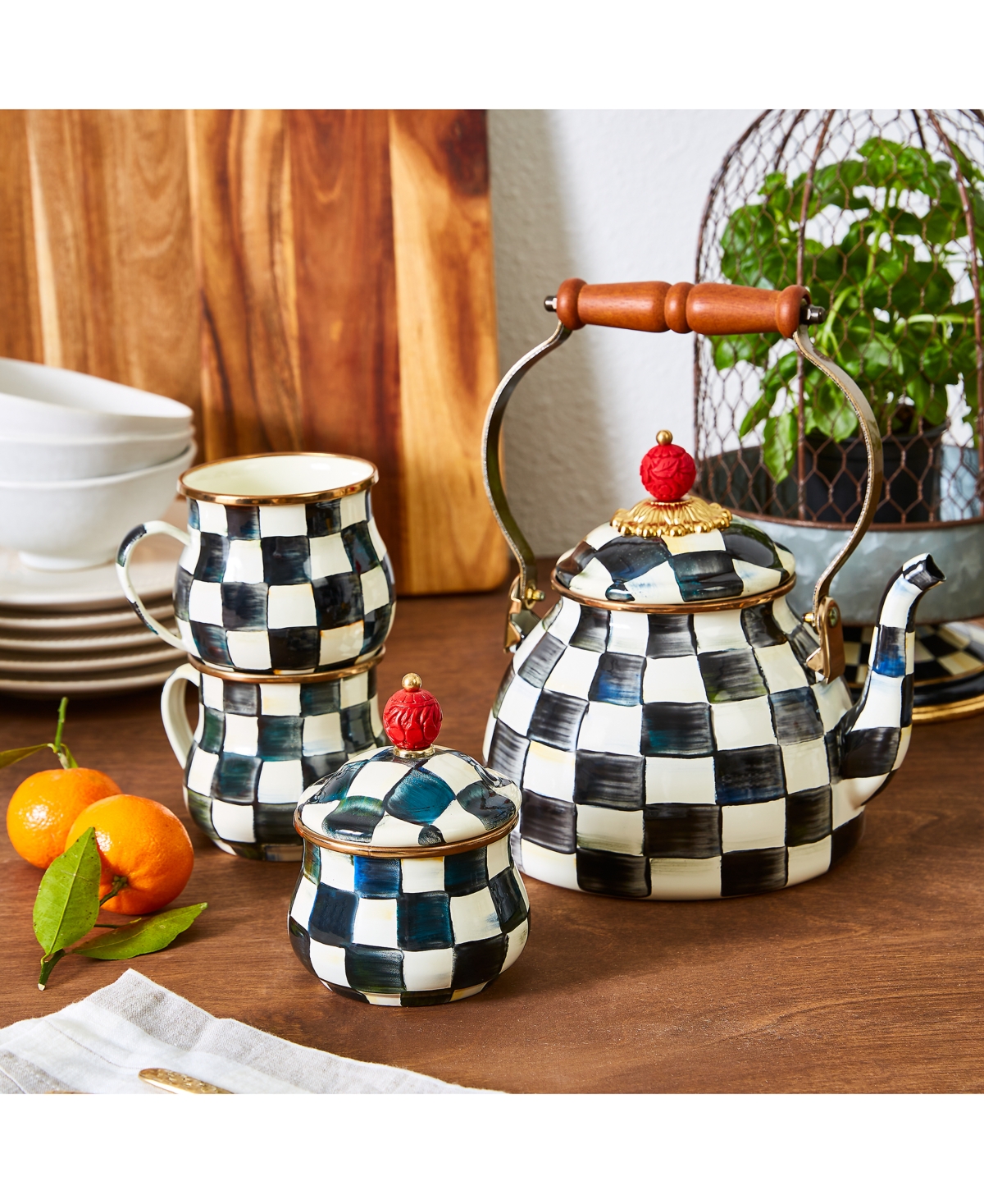 MACKENZIE-CHILDS COURTLY CHECK LIDDED SUGAR BOWL 