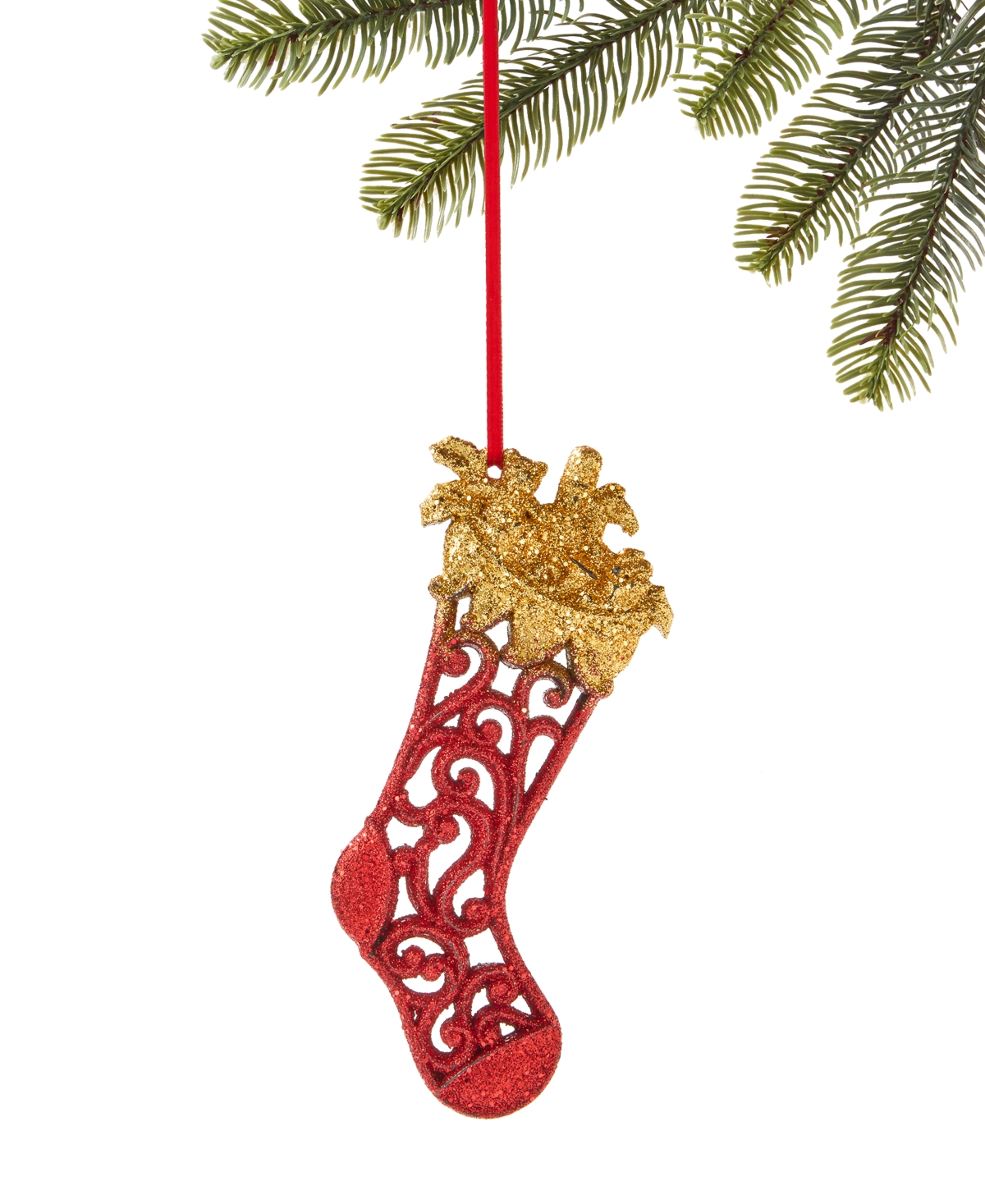 Holiday Lane Christmas Glitters Red & Gold Stocking Ornament, Exclusively at Macy's