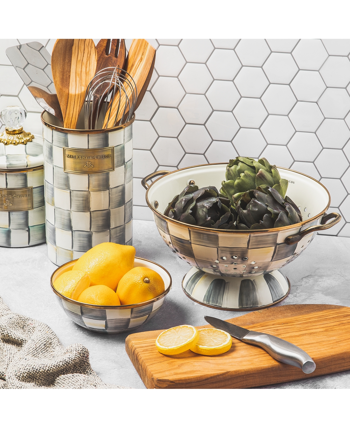 Mackenzie-childs Sterling Check Large Colander In No Color