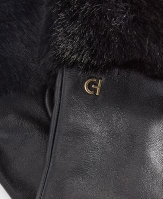 Women's Faux-Fur-Cuff Leather Gloves