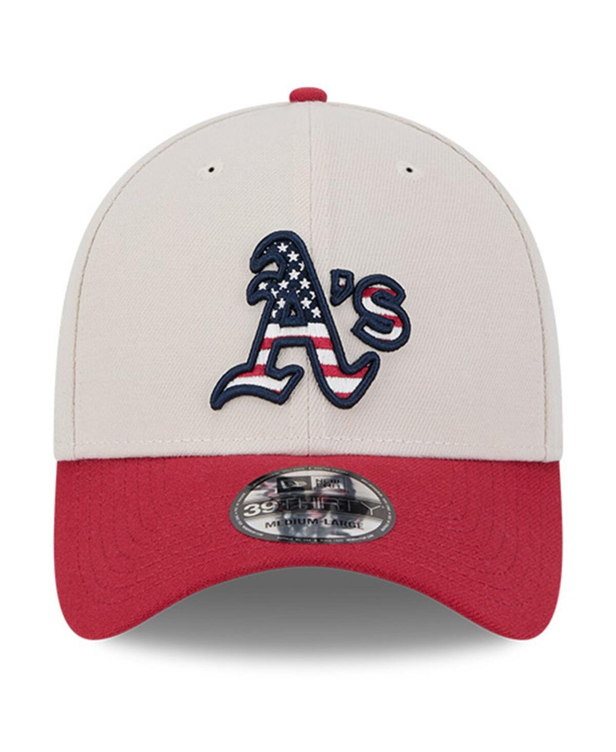 New Era Men's Red Oakland Athletics 2024 Fourth Of July 39thirty Flex Hat In Khaki