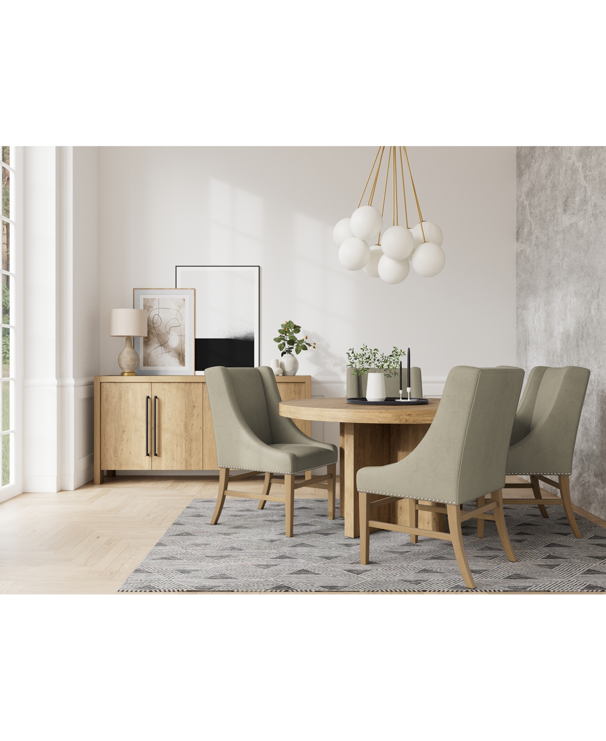 MACY'S 5PC DINING SET (DAVIE ROUND TABLE & 4 ERYK HOST CHAIRS) 