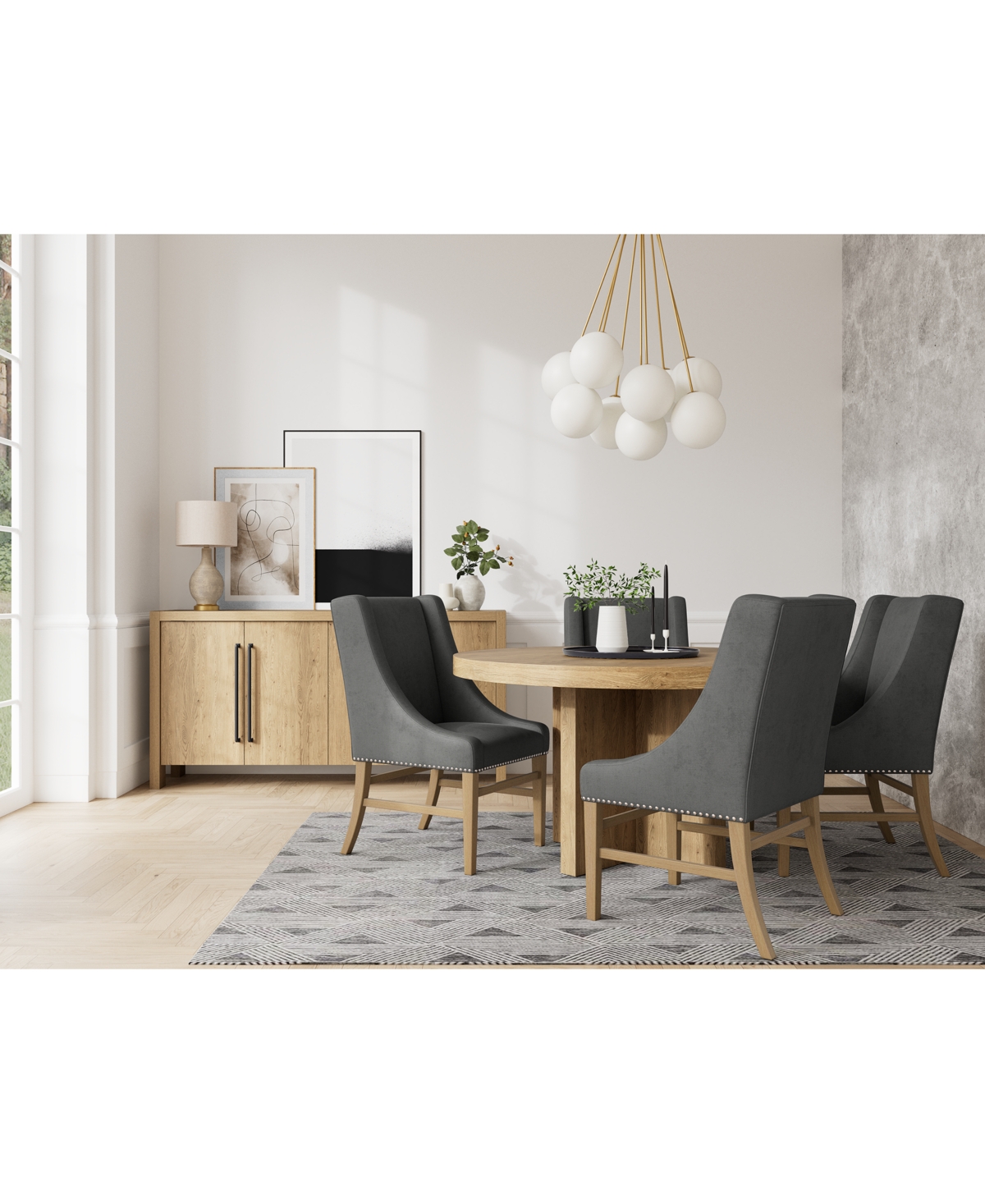 Macy's 5pc Dining Set (davie Round Table & 4 Eryk Host Chairs) In Slate