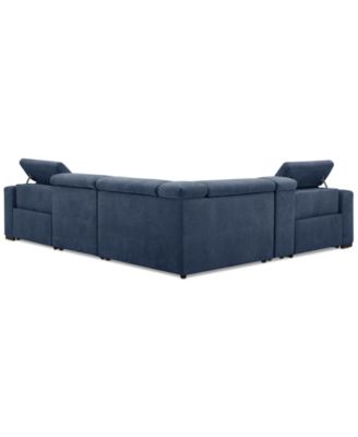 Nevio 5-Pc. Fabric Power Headrest L-Shape Sectional and Console with 2 Power Motion Chairs
