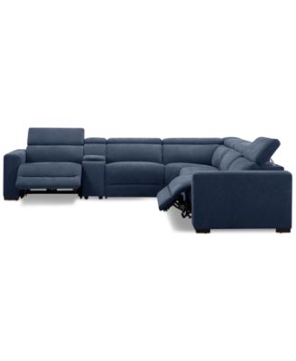 Nevio 6-Pc. Fabric Power Headrest L-Shaped Sectional and Console with 2 Power Motion Chairs