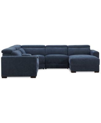Nevio 5-Pc. Fabric Power Headrest Sectional and Chaise with 1 Power Motion Chair