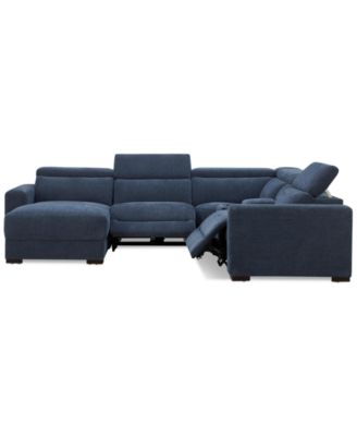 Nevio 5-Pc. Fabric Power Headrest Sectional and Chaise with 2 Power Motion Chairs