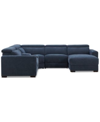 Nevio 5-Pc. Fabric Power Headrest Sectional and Chaise with 2 Power Motion Chairs