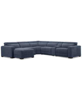 Nevio 6-Pc. Fabric Power Headrest Sectional with Chaise & Console and 1 Power Motion Chair