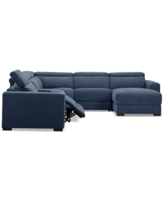 Nevio 6-Pc. Fabric Power Headrest Sectional with Chaise & Console and 1 Power Motion Chair
