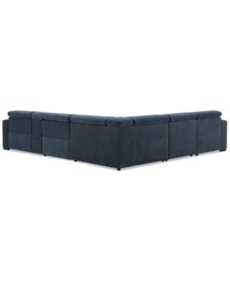 Nevio 6-Pc. Fabric Power Headrest Sectional with Chaise & Console and 2 Power Motion Chairs