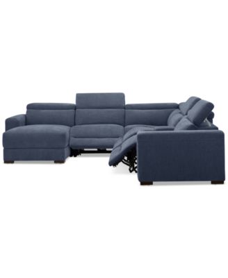 Nevio 6-Pc. Fabric Power Headrest Sectional with Chaise & Console and 3 Power Motion Chairs
