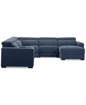 Nevio 6-Pc. Fabric Power Headrest Sectional with Chaise & Console and 3 Power Motion Chairs