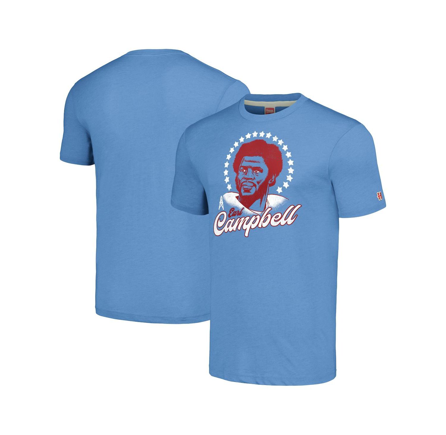 Men's Earl Campbell Heathered Light Blue Houston Oilers Caricature Retired Player Tri-Blend T-Shirt