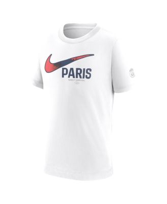 Big Boys and Girls White Paris Saint-Germain Swoosh T-Shirt