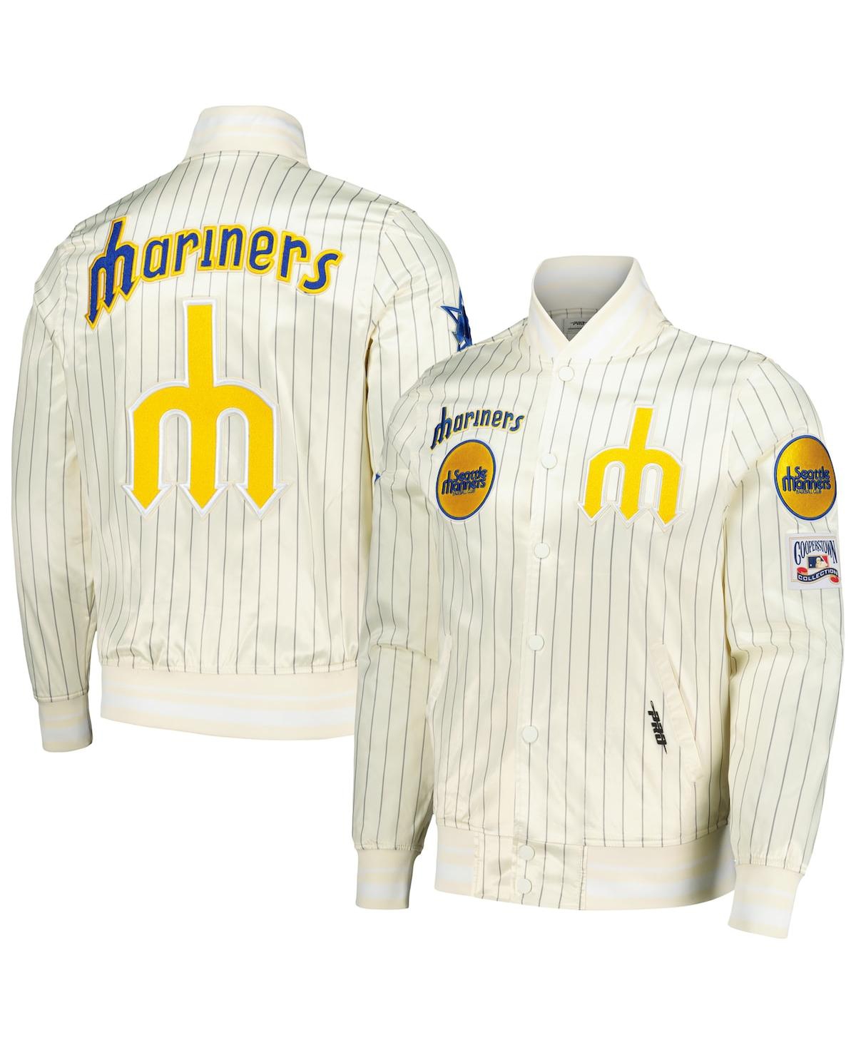 Pro Standard Men's Cream Seattle Mariners Cooperstown Collection Pinstripe Retro Classic Satin Full-snap Jacket In Cream