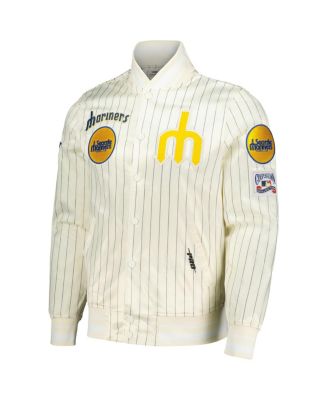 Men's Cream Seattle Mariners Cooperstown Collection Pinstripe Retro Classic Satin Full-Snap Jacket